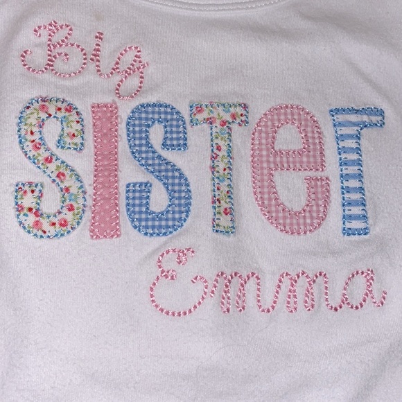 “Big Sister Emma” Embroidered Appliqué Long Sleeve T-Shirt (2T) - Picture 4 of 4